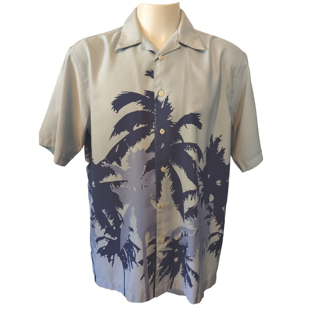 Emergency Exit Hawaiian Shirt Men's Large Palm Trees Button Up Short‎ Sleeve